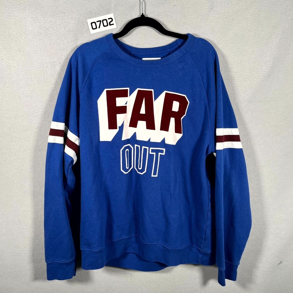 Old Navy Sweatshirt Mens XL Blue Far Out Spellout Graphic Print Fleece Lined